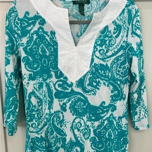 Ralph Lauren Teal Paisley Tunic Boho Beachy Vacation